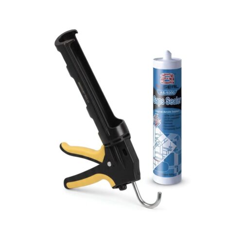 A caulking gun with a tube of ALSEAL AS-1000 Gaps Sealer.